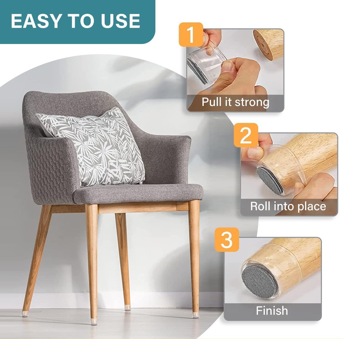 HOME USE προστατευτικές τάπες επίπλων HUH-0225, 32-37mm, διάφανες, 24τμχ - Image 4