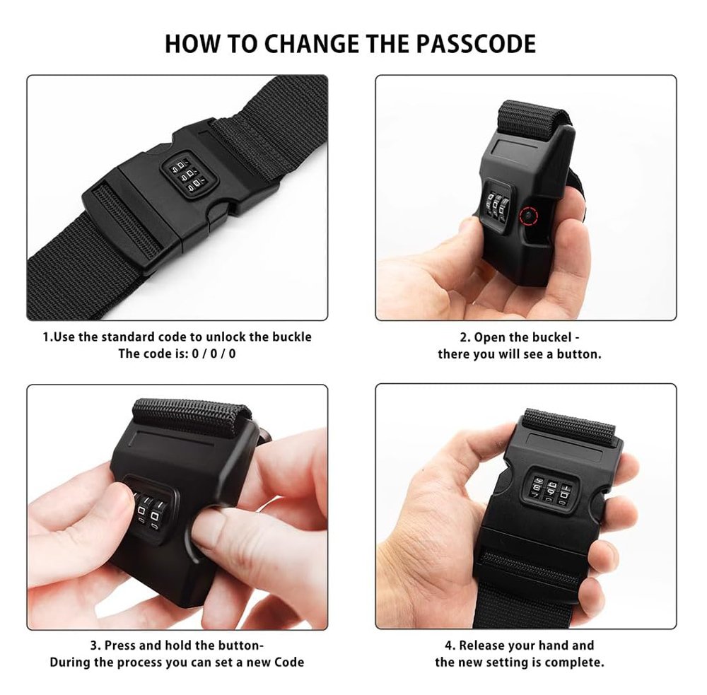 HOME USE ιμάντας βαλίτσας HUH-0240 με λουκέτο συνδυασμού, ρυθμιζόμενος, 2m, μαύρος - Image 4