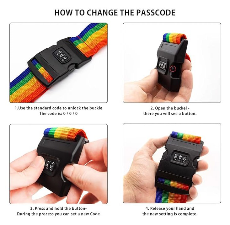 HOME USE ιμάντας βαλίτσας HUH-0241 με λουκέτο συνδυασμού, ρυθμιζόμενος, 2m, πολύχρωμος - Image 4