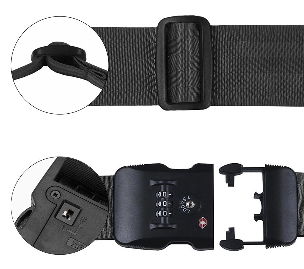 HOME USE ιμάντας βαλίτσας HUH-0245 με λουκέτο συνδυασμού TSA, ρυθμιζόμενος, 2m, μαύρος - Image 3