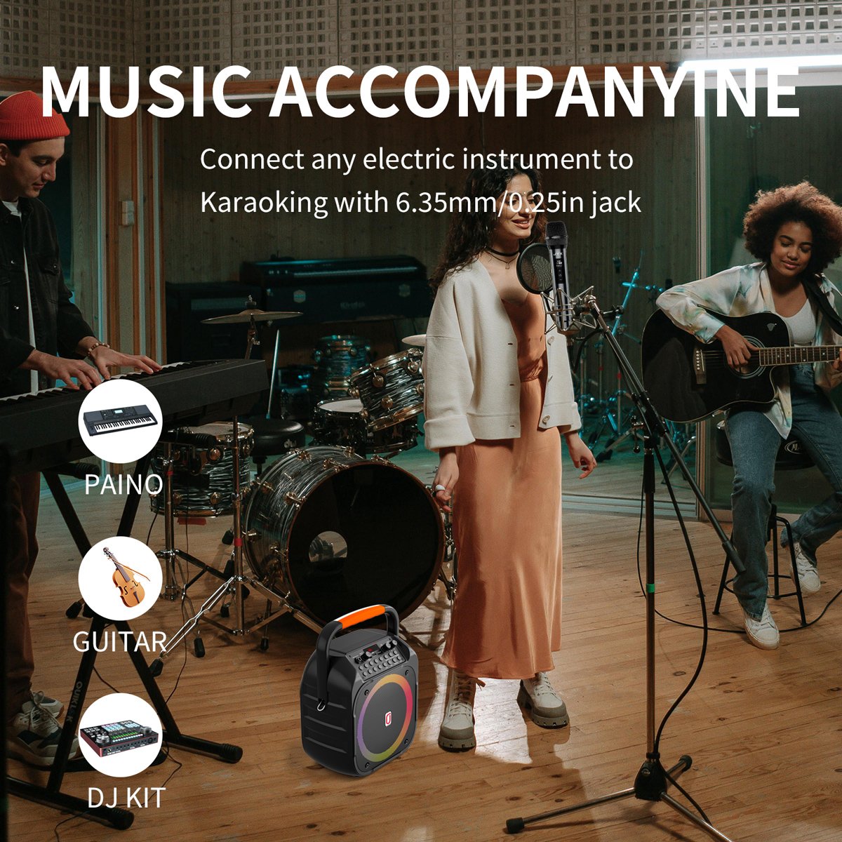 JYX φορητό ηχείο T26-T με 2x μικρόφωνα, 20W, 4000mah, LED, μαύρο - Image 6