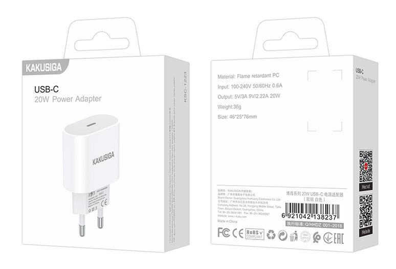 KAKUSIGA φορτιστής τοίχου KSC-1223, USB-C, 20W, λευκός - Image 4