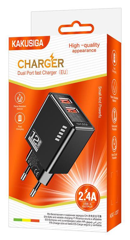 KAKUSIGA φορτιστής τοίχου KSC-1237, 2x USB, 12W, μαύρος - Image 3