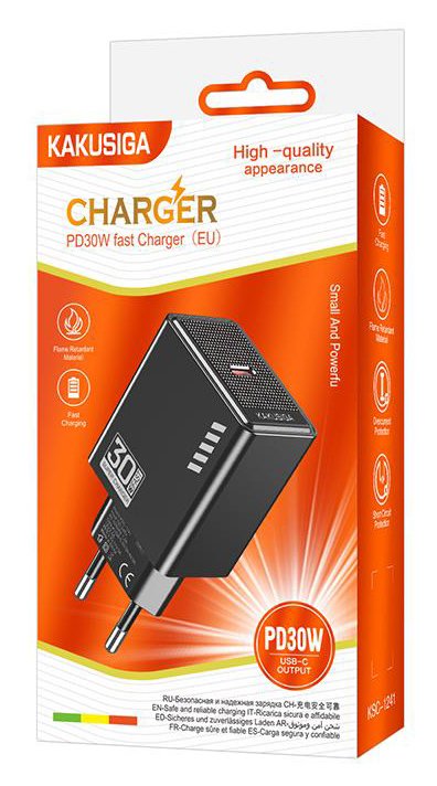 KAKUSIGA φορτιστής τοίχου KSC-1241, USB-C, 30W, μαύρος - Image 3