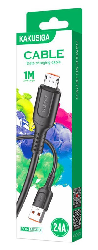 KAKUSIGA καλώδιο micro USB σε USB KSC-805, 2.4A, 480Mbps, 1m, μαύρο - Image 4