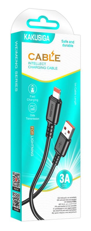 KAKUSIGA καλώδιο Lightning σε USB KSC-982, 3A, 480Mbps, 1m, μαύρο - Image 3