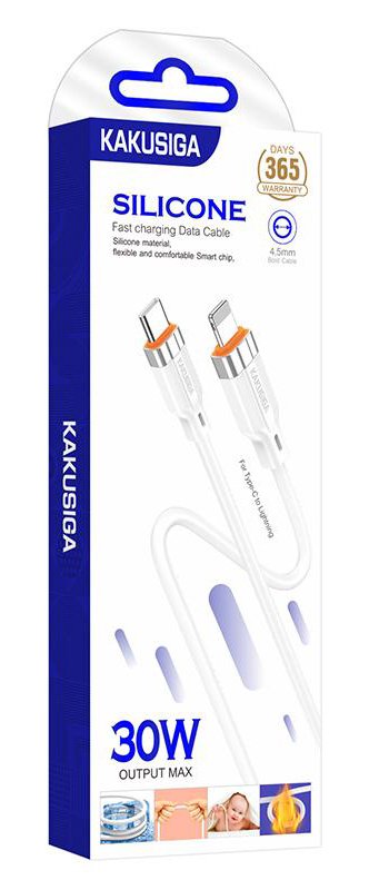 KAKUSIGA καλώδιο Lightning σε USB-C KSC-995, σιλικόνης, 30W, 480Mbps, 1m, λευκό - Image 4