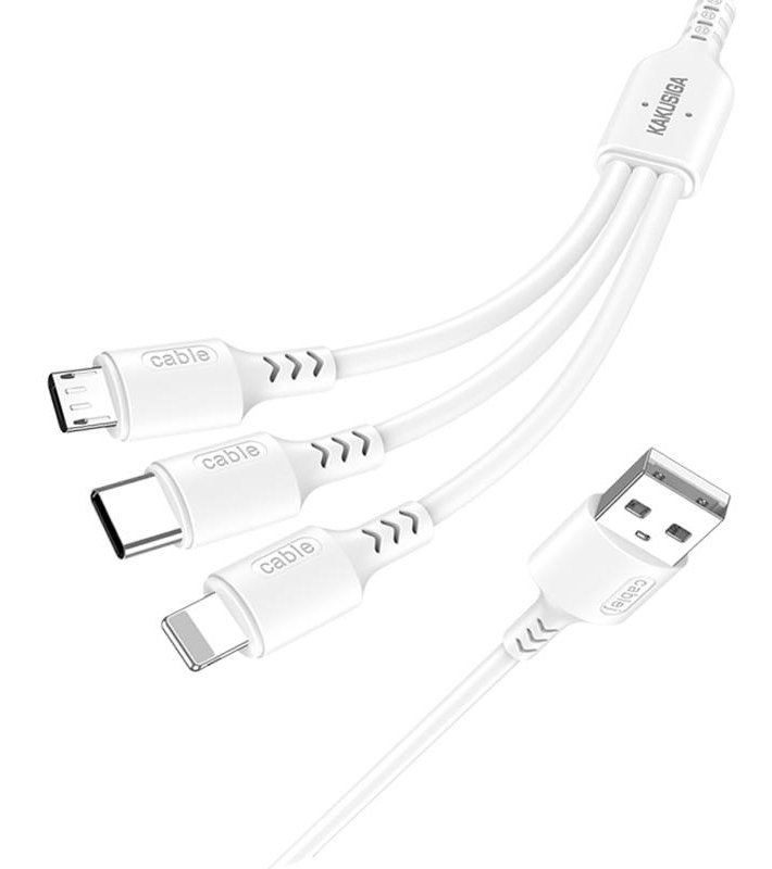KAKUSIGA καλώδιο USB σε USB-C/Lightning/Micro USB KSC-997, 5A, 1.2m, λευκό