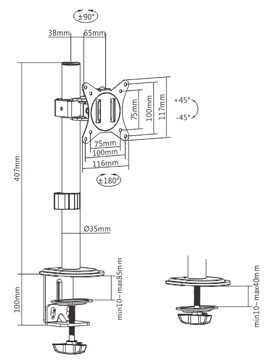 BRATECK βάση γραφείου οθόνης LDT66-C01, 17-32", έως 9kg - Image 4