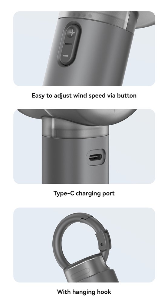 USAMS φορητός ανεμιστήρας LU01 με 5 ταχύτητες, 2000mAh, λευκός - Image 10