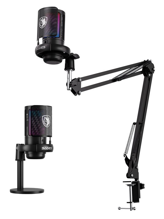 SADES gaming μικρόφωνο TYTO με βάση γραφείου & επιτραπέζια, pop φίλτρο, καρδιοειδές, USB, μαύρο