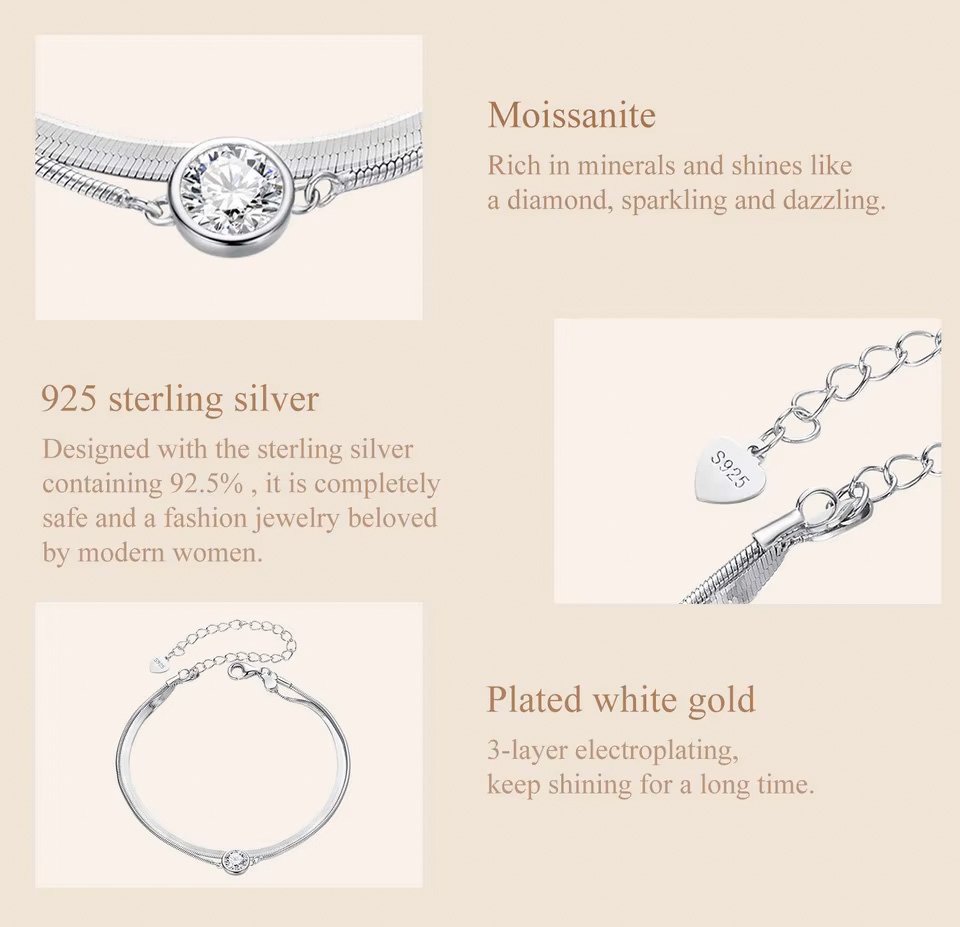 BAMOER βραχιόλι MSB022 με μοϊσσανίτη, ασήμι 925, ασημί - Image 5