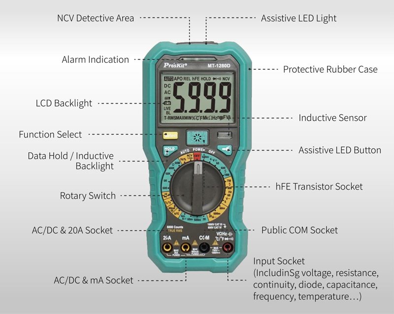 PROSKIT ψηφιακό πολύμετρο MT-1280D, 1000V DC, NVC, True RMS - Image 3