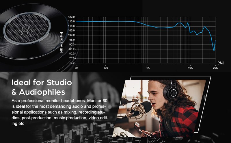 ONEODIO headset Monitor 60, 6.35mm & 3.5mm σύνδεση, Hi-Res, 50mm, μαύρο - Image 3