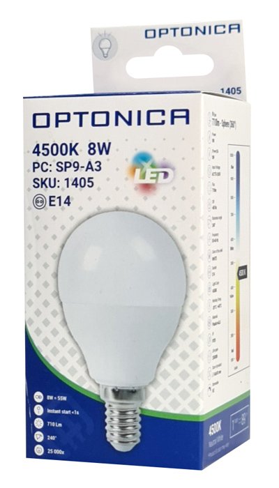 OPTONICA LED λάμπα G45 1405, 8W, 4500K, 710lm, E14 - Image 3
