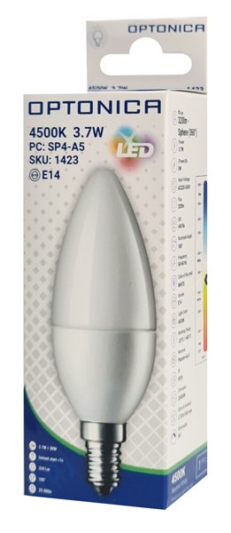 OPTONICA LED λάμπα candle C37 1423, 3.7W, 4500K, E14, 320lm - Image 2