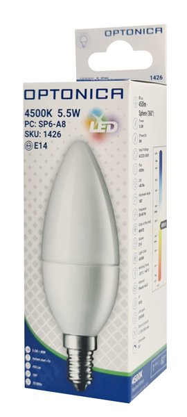 OPTONICA LED λάμπα candle C37 1426, 5,5W, 4500K, E14, 450lm - Image 3