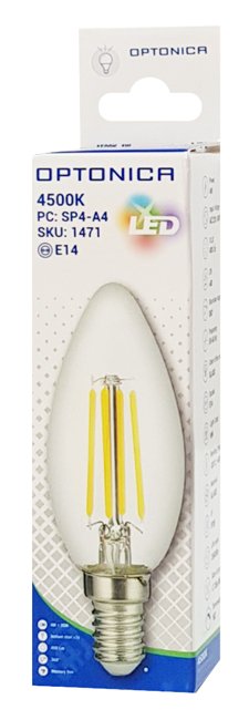 OPTONICA LED λάμπα Candle C35 Filament 1471, 4W, 4500K, E14, 400lm - Image 2