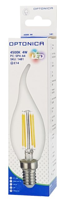 OPTONICA LED λάμπα Candle C35T Filament 1481, 4W, 4500K, E14, 400lm - Image 2