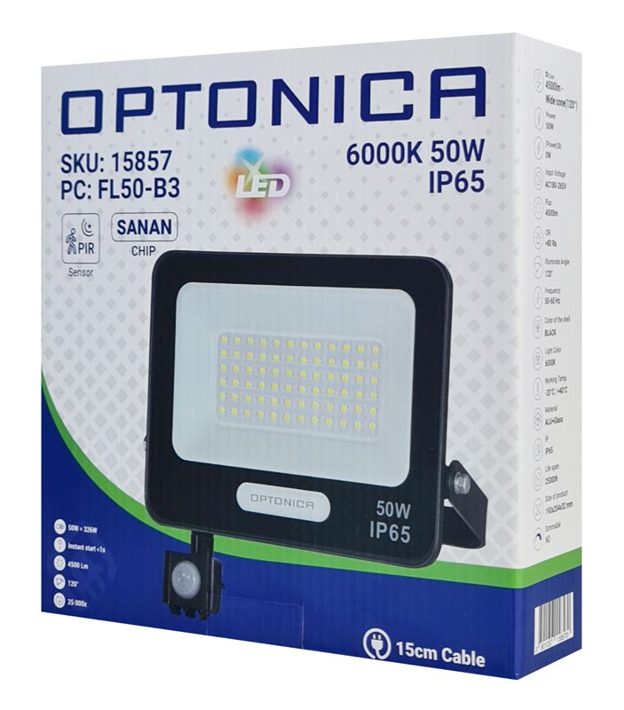 OPTONICA LED προβολέας 15857 με αισθητήρα κίνησης, 50W, 6000K, IP65 - Image 3