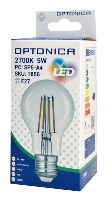 OPTONICA LED λάμπα A60 1856, Filament, 5W, 2700K, 600lm, E27 - Image 3