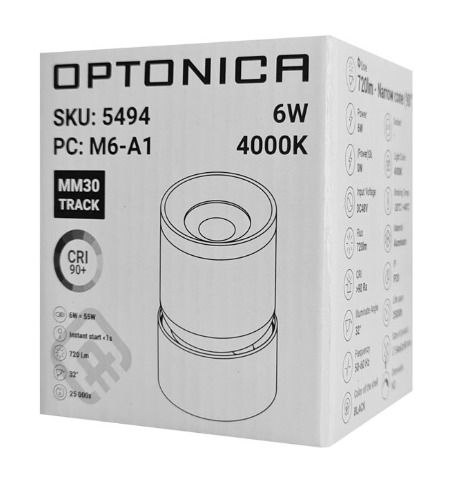 OPTONICA LED μαγνητικό φωτιστικό 5494, 6W, 4000K, μεταλλικό, μαύρο - Image 2