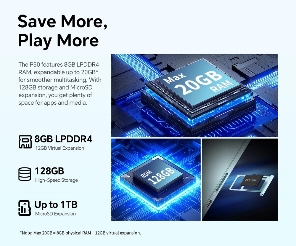 TECLAST tablet P50 2025, 11", 8/128GB, 4G, Android 15, 7000mAh, μπλε - Image 15