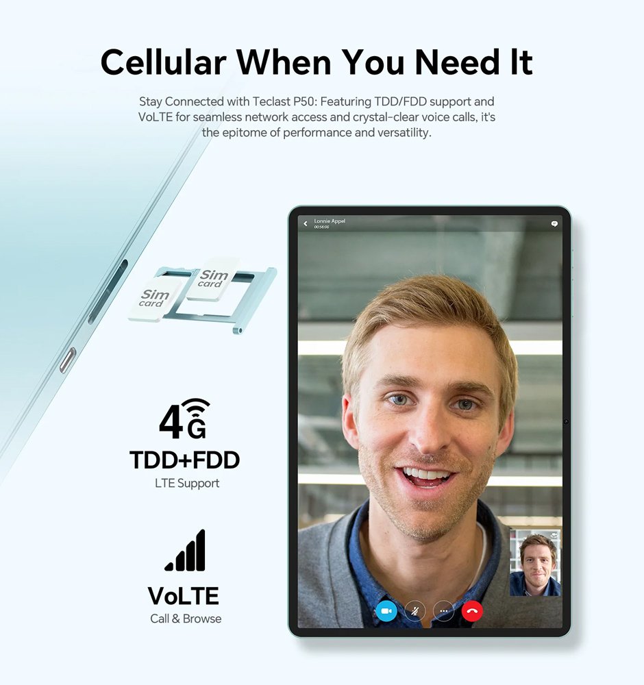 TECLAST tablet P50 2025, 11", 8/128GB, 4G, Android 15, 7000mAh, μπλε - Image 17