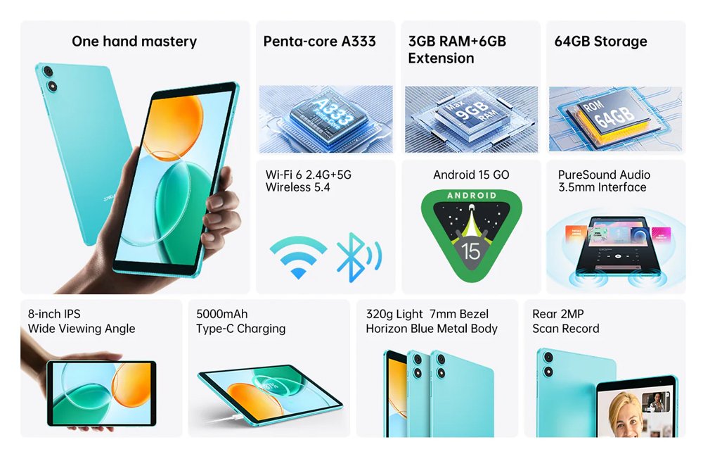 TECLAST tablet P85 2025, 8", 3/64GB, Android 15, 5000mAh, μπλε - Image 9