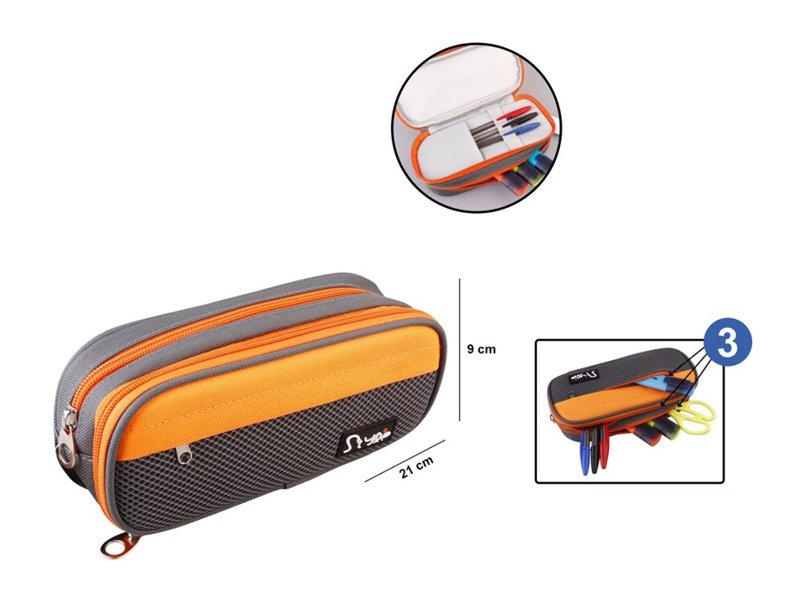 MP υφασμάτινη κασετίνα PA1022-05, 3 θέσεων, γκρι-πορτοκαλί - Image 2