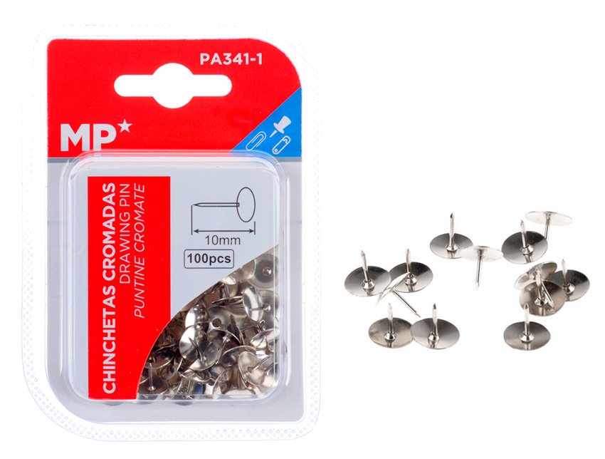 MP μεταλλικές πινέζες 10mm PA341-1, 100τμχ, ασημί