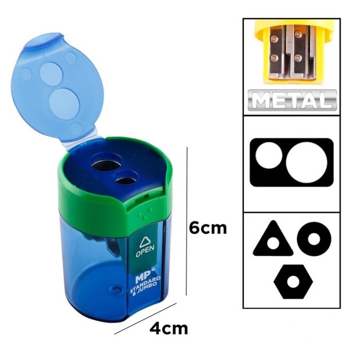MP ξύστρα μολυβιών με κάδο PA834, 4x6cm, μπλε ή πράσινο, 1τμχ - Image 2