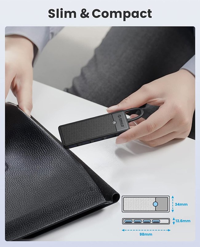 ORICO USB hub PAPW4A-C3, 4x θυρών, 5Gbps, USB-C σύνδεση, μαύρο - Image 3