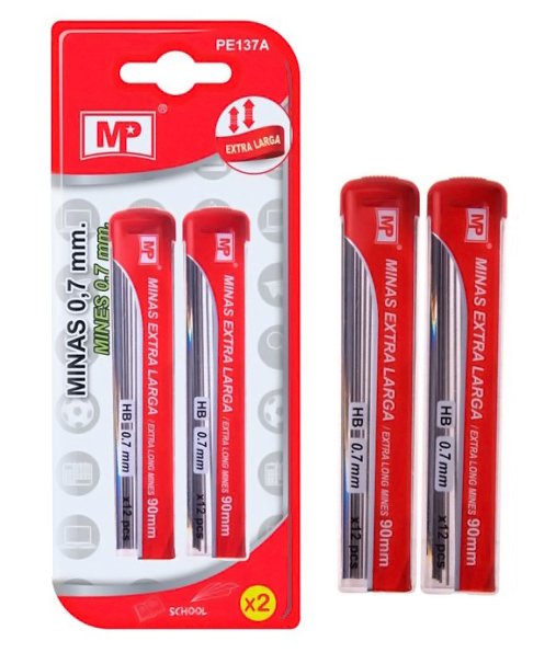 MP ανταλλακτικές μύτες για μηχανικό μολύβι PE137A, ΗΒ, 0.7mm, 2x 12τμχ