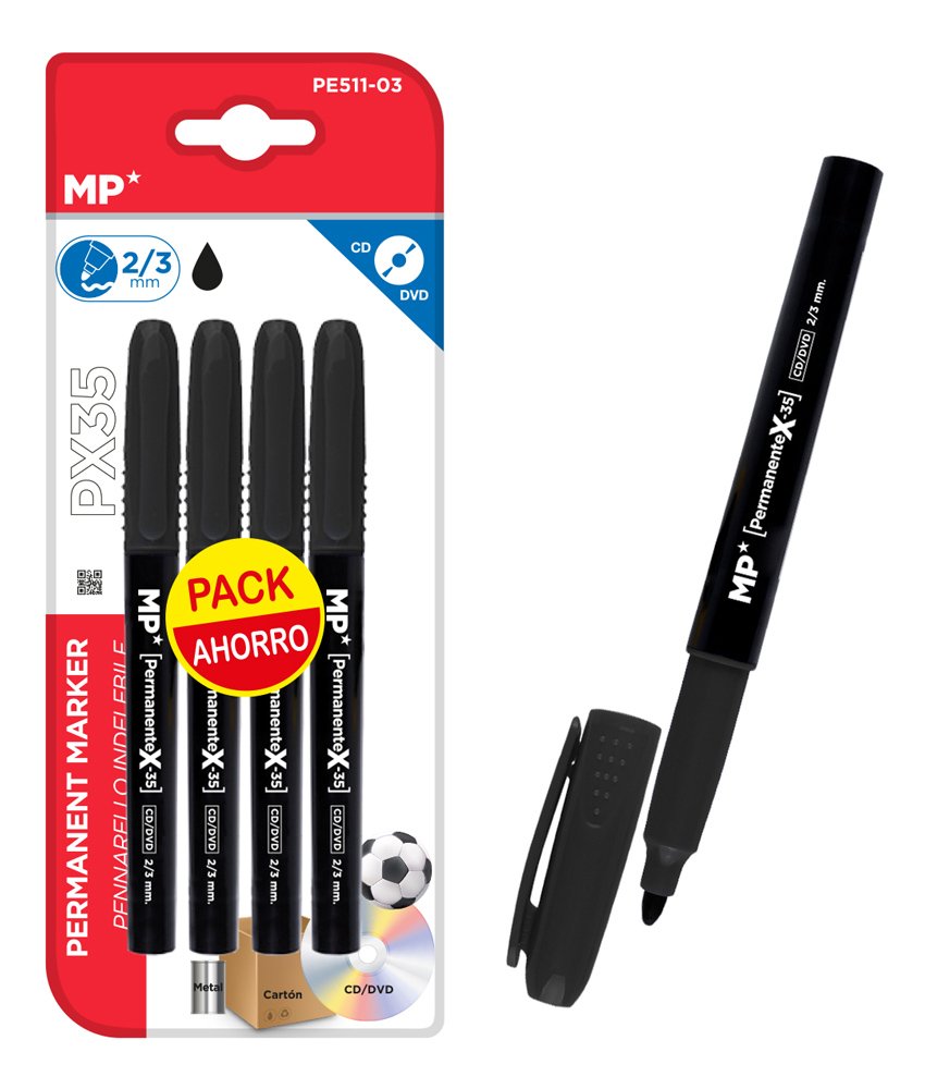 MP ανεξίτηλος μαρκαδόρος PE511-03, 2/3mm, μαύρος, 4τμχ