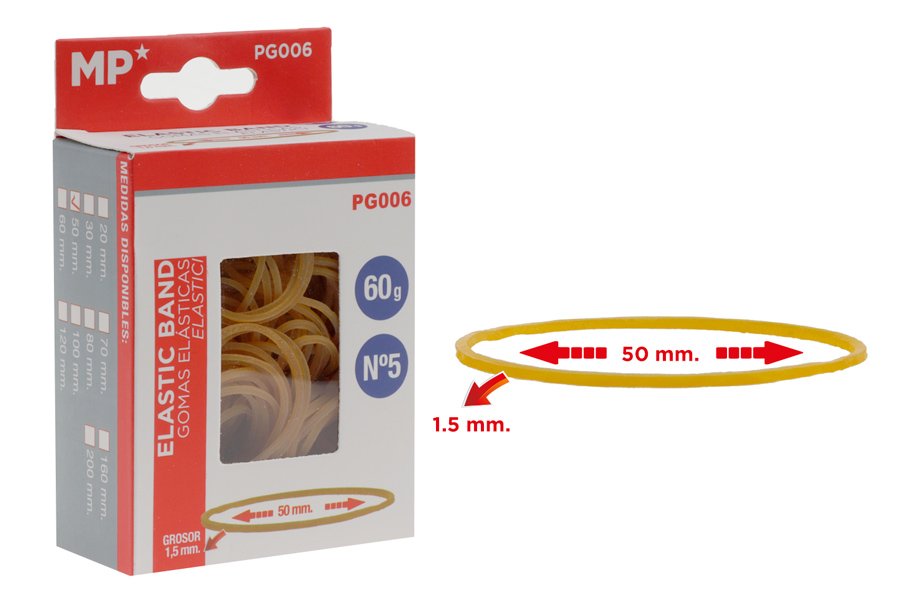 MP λαστιχάκια συσκευασίας PG006 σε κουτί, No5, 1.5x50mm, 60g
