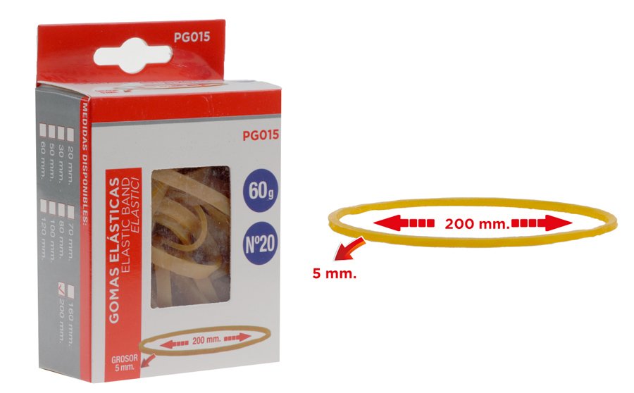 MP λαστιχάκια συσκευασίας PG015 σε κουτί, No20, 5x200mm, 60g