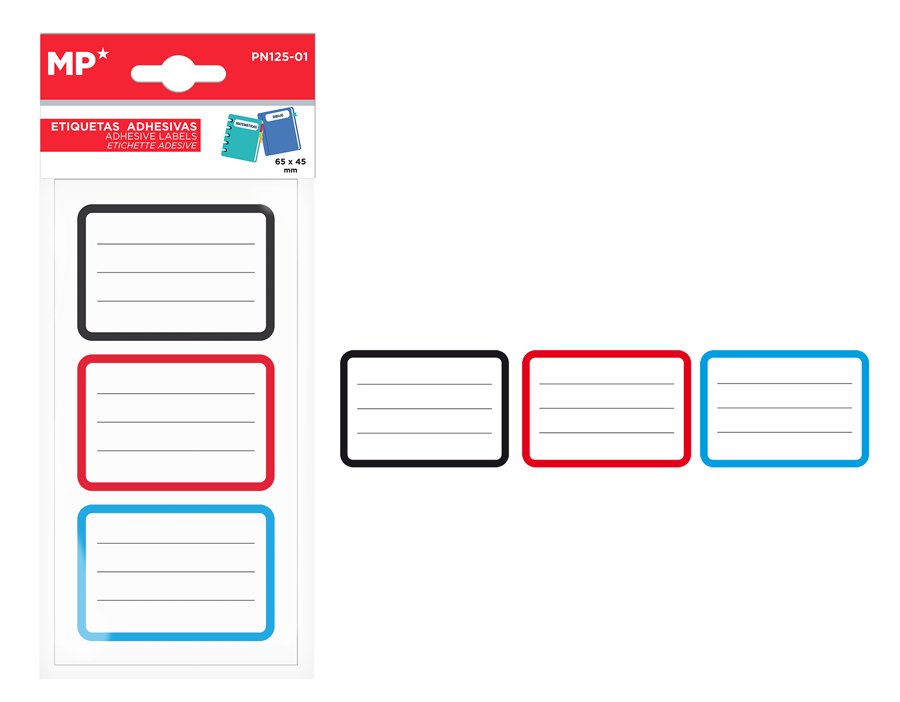 MP αυτοκόλλητες ετικέτες τετραδίων PN125-01, 65x45mm, 3 χρώματα, 24τμχ
