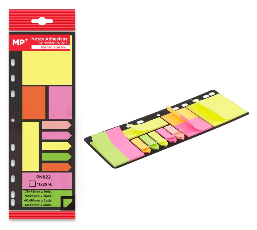 MP αυτοκόλλητα χαρτάκια σημειώσεων PN822, 11x 25τμχ, χρωματιστά
