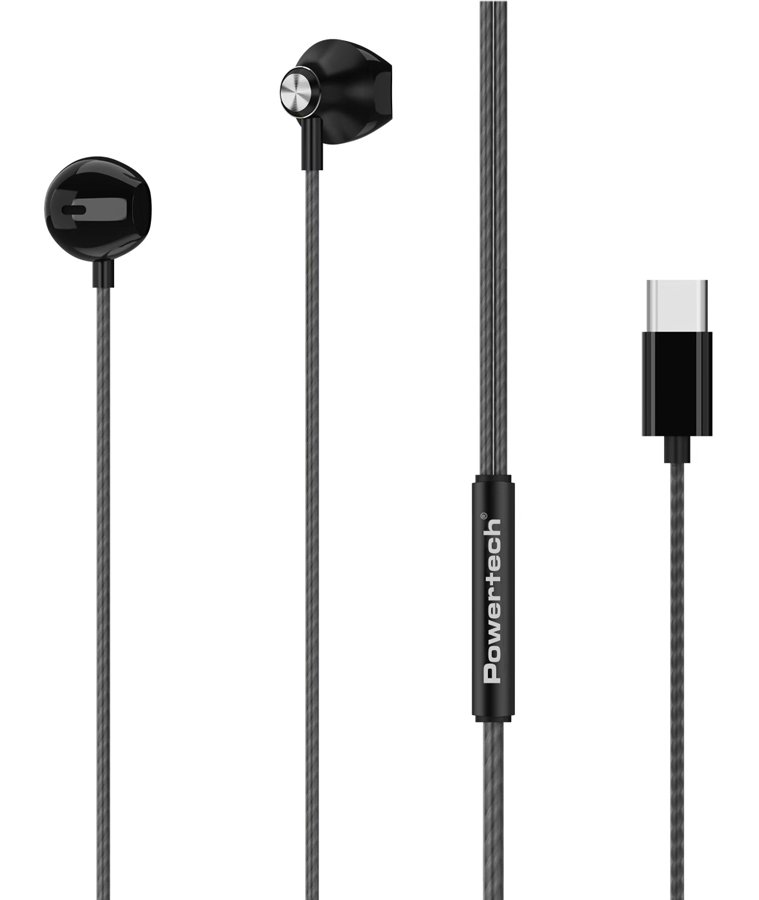 POWERTECH earphones με μικρόφωνο Prime, USB-C σύνδεση, 1.2m, μαύρα