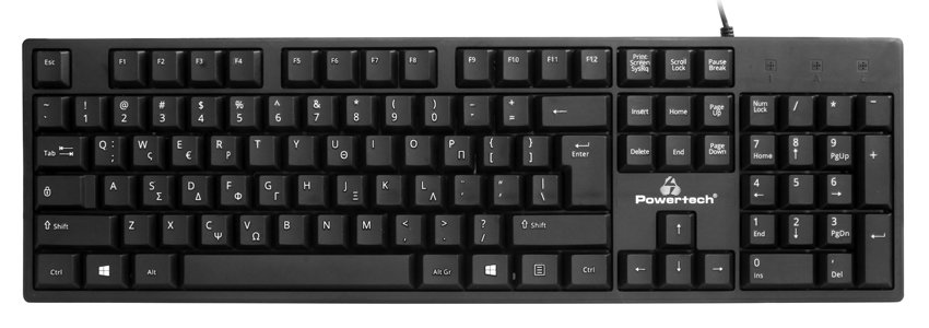 POWERTECH πληκτρολόγιο PT-1074, ενσύρματο, EN/GR, μαύρο