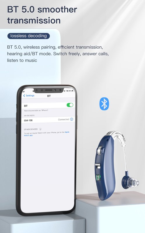 POWERTECH ακουστικό βαρηκοΐας PT-1096, επαναφορτιζόμενο, Bluetooth, μπλε - Image 3