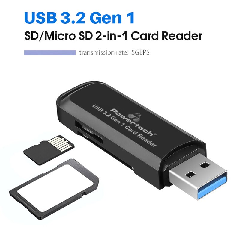POWERTECH card reader PT-1112 για SD & micro SD, USB 3.2, 5Gbps, μαύρο - Image 2