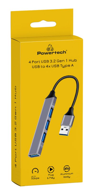 POWERTECH USB hub PT-1114, 4x θυρών, 5Gbps, USB σύνδεση, γκρι - Image 2