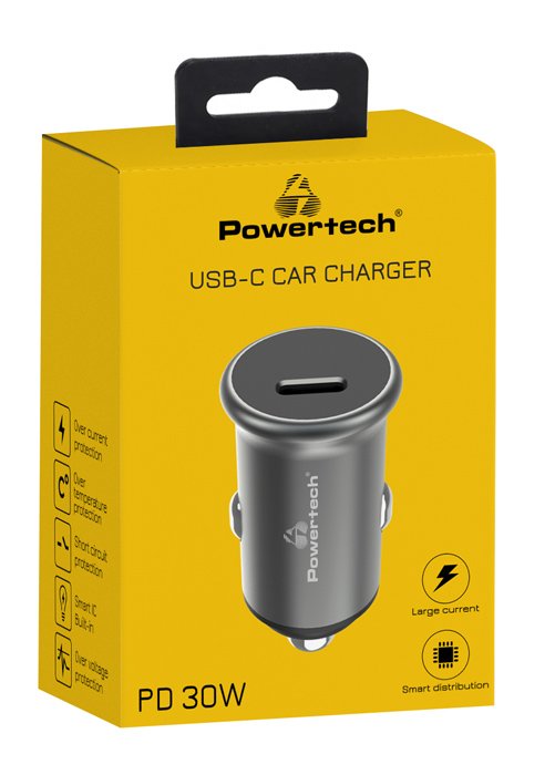 POWERTECH φορτιστής αυτοκινήτου PT-1147, USB-C, 30W PD, γκρι - Image 3