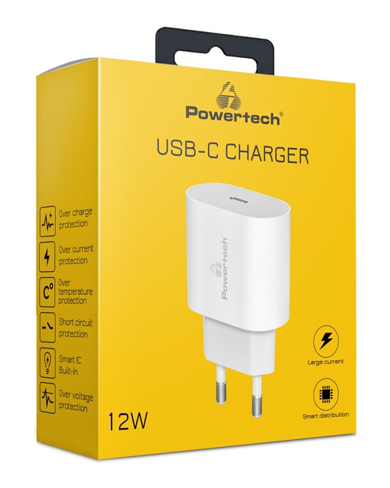 POWERTECH φορτιστής τοίχου PT-1150, USB-C, 12W, λευκός - Image 2