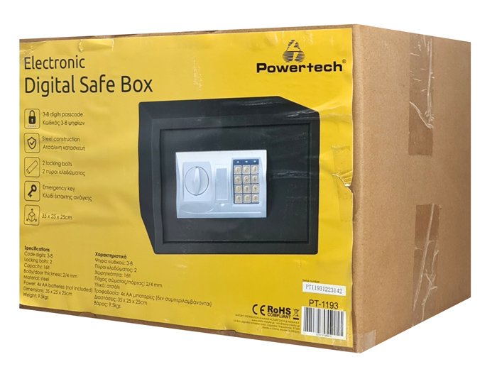 POWERTECH χρηματοκιβώτιο ασφαλείας PT-1193, ψηφιακό κλείδωμα, 35x25x25cm, 9.5kg - Image 7