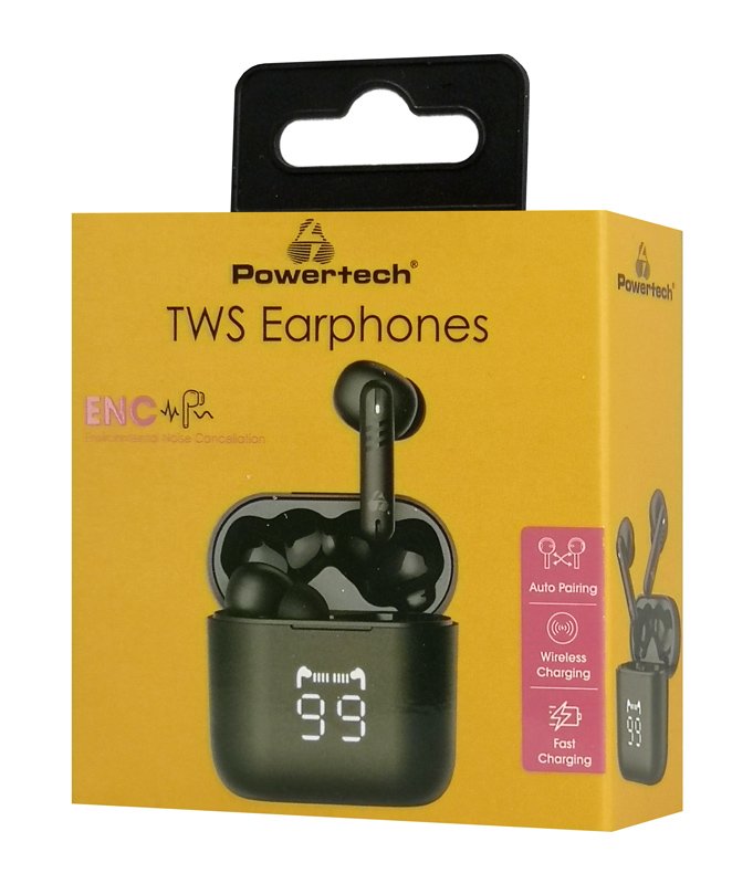 POWERTECH earphones με θήκη φόρτισης PT-1227, TWS, ENC, 30/480mAh, μαύρα - Image 8