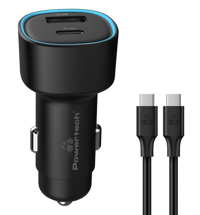 POWERTECH φορτιστής αυτοκινήτου PT-1230, καλώδιο, USB/USB-C, 48W, μαύρος