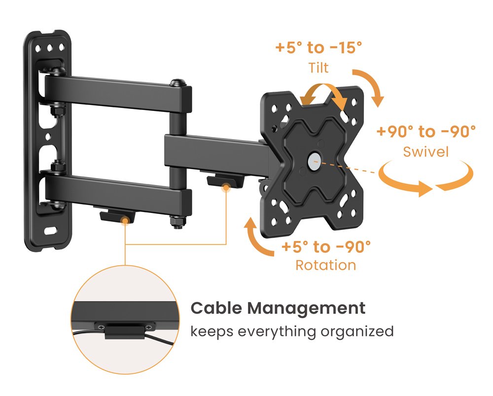 POWERTECH επιτοίχια βάση τηλεόρασης PT-1279, 13-32", έως 20kg, full motion - Image 2